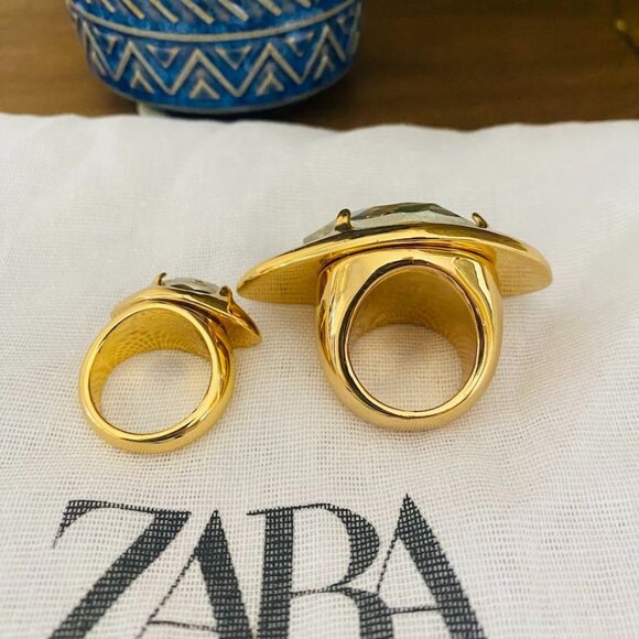 💜 Zara Limited Edition Crystal 2 Pack Rings Size 7 - Picture 5 of 5